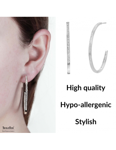Traveller Hoop Earrings -  Silver coloured - Stainless Steel - Preciosa Crystals - 40 mm - 182042