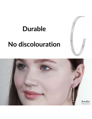 Traveller Hoop Earrings -  Silver coloured - Stainless Steel - Preciosa Crystals - 40 mm - 182042