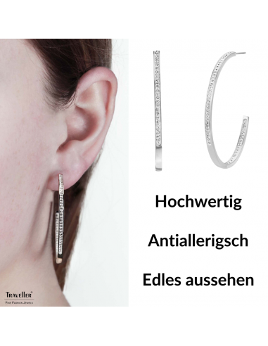 Traveller Creolen - Silberfarbe - Edelstahl - Preciosa Kristalle - 40 mm - 182042