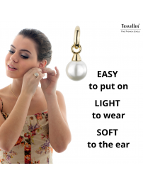 Traveller Clip-on Earrings - Drop Earrings - Gold coloured - Pearls - 14mm - White - 22ct gold plated - 35x14mm - 114242