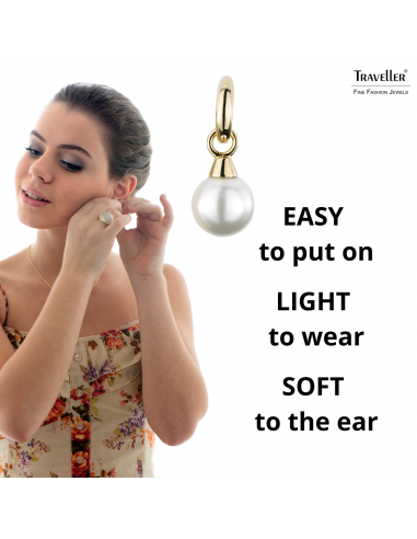 Traveller Clip-on Earrings - Drop Earrings - Gold coloured - Pearls - 14mm - White - 22ct gold plated - 35x14mm - 114242