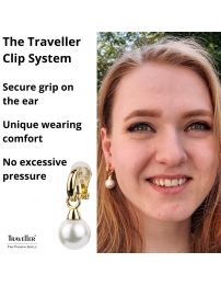 Traveller Clip-on Earrings - Drop Earrings - Gold coloured - Pearls - 14mm - White - 22ct gold plated - 35x14mm - 114242