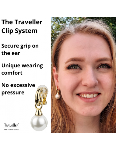 Traveller Clip-on Earrings - Drop Earrings - Gold coloured - Pearls - 14mm - White - 22ct gold plated - 35x14mm - 114242