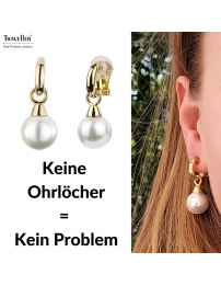 Traveller Ohrclips - Hänger - Goldfarbe - Perle - 14 mm - Weiß - 22kt vergoldet - 35x14 mm - 114242