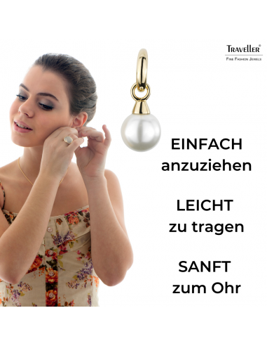 Traveller Ohrclips - Hänger - Goldfarbe - Perle - 14 mm - Weiß - 22kt vergoldet - 35x14 mm - 114242