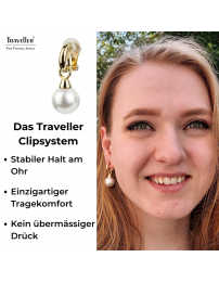 Traveller Ohrclips - Hänger - Goldfarbe - Perle - 14 mm - Weiß - 22kt vergoldet - 35x14 mm - 114242
