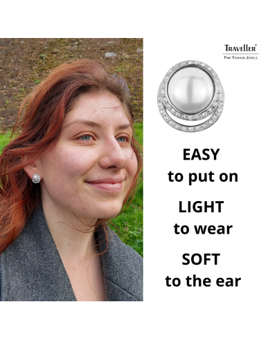 Traveller Clip-on Earrings - Silver coloured - Pearls - 10 mm - White - Crystals - Platinum Plated - 15x1 2mm - 114240