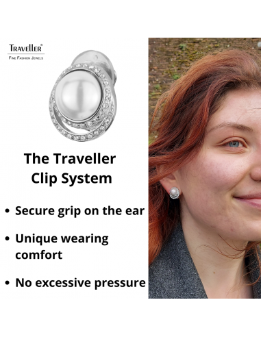 Traveller Clip-on Earrings - Silver coloured - Pearls - 10 mm - White - Crystals - Platinum Plated - 15x1 2mm - 114240