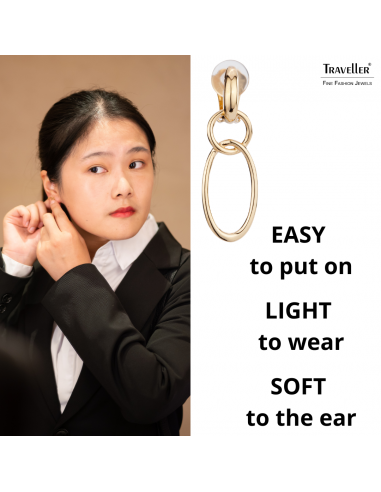 Traveller Clip-on Earrings - Drop Earrings - Gold coloured - Shackles / Hoops - Gold plated - 45x15 mm - 157102