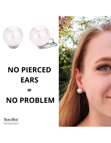 Traveller Clip-on Earrings - Silver coloured - Pearls - 14 mm - Pale Pink - Platinum plated - 702114