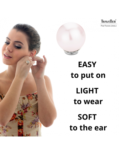 Traveller Clip-on Earrings - Silver coloured - Pearls - 14 mm - Pale Pink - Platinum plated - 702114
