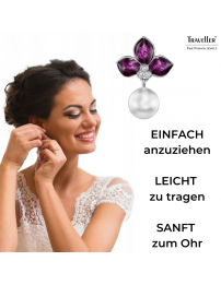 Traveller Ohrclip - Hänger - Platiniert - Perle - 10mm - Weiß - Kristalle - Email Violett - 26x18 mm - 114263