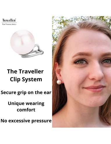 Traveller Clip-on Earrings - Silver coloured - Pearls - 14 mm - Pale Pink - Platinum plated - 702114