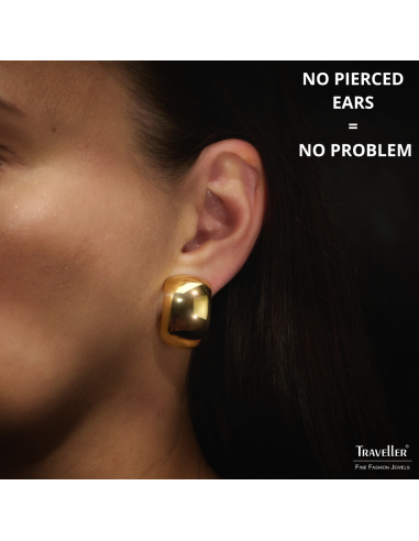Traveller Clip-on Earrings - Gold coloured - Half Hoops - 22ct Gold Plated - 25x18 mm - 138051