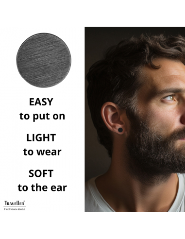 Traveller Stud Earrings - Men - Stainless Steel - Black PVD - Matt - Round - 8 mm - 181247