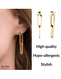 Traveller Drop Earrings - Gold Coloured - Stainless Steel - Gold Plated - Links - 38x7mm - 181105