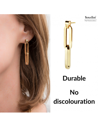Traveller Drop Earrings - Gold Coloured - Stainless Steel - Gold Plated - Links - 38x7mm - 181105