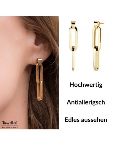 Traveller Ohrhänger - Goldfarben - Edelstahl - Vergoldet - Glieder - 38x7 mm - 181105