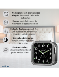 ATRIUM Wecker - Senioren - Analog - Schwarz - Klar - Einfache Bedienung - A530-4