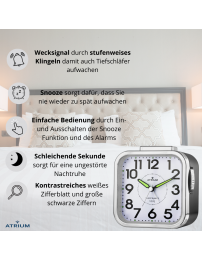 ATRIUM Wecker - Senioren - Analog - Schwarz - Klar - Einfache Bedienung - A530-7
