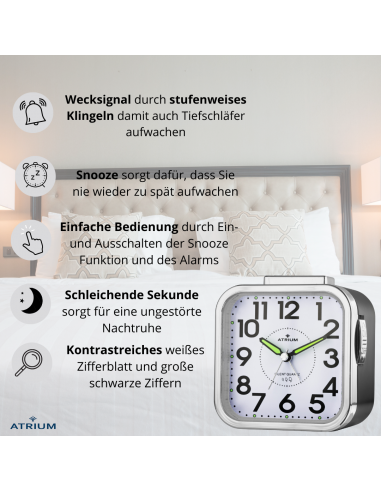 ATRIUM Wecker - Senioren - Analog - Schwarz - Klar - Einfache Bedienung - A530-7