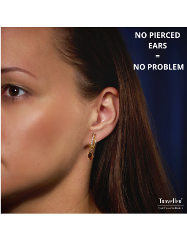 Traveller Clip-on Earrings - Drop Earring - Gold coloured - Crystals - Brown/ Topaz - Gold Plated - 30x5 mm - 157569