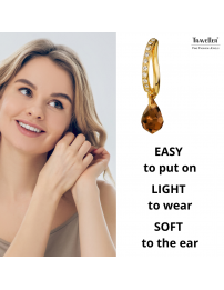 Traveller Clip-on Earrings - Drop Earring - Gold coloured - Crystals - Brown/ Topaz - Gold Plated - 30x5 mm - 157569