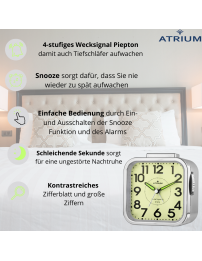 ATRIUM Wecker - Senioren - Analog - Silber - Deutlich - Einfache Bedienung - A530-18