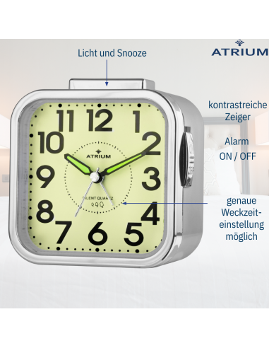 ATRIUM Wecker - Senioren - Analog - Silber - Deutlich - Einfache Bedienung - A530-18