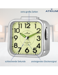 ATRIUM Wecker - Senioren - Analog - Silber - Deutlich - Einfache Bedienung - A530-18