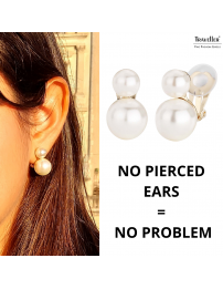 Traveller Clip-on Earrings - Pearls - 8 & 12 mm - Cream - Gold coloured - 22ct Gold plated - 20x12 mm - 113120