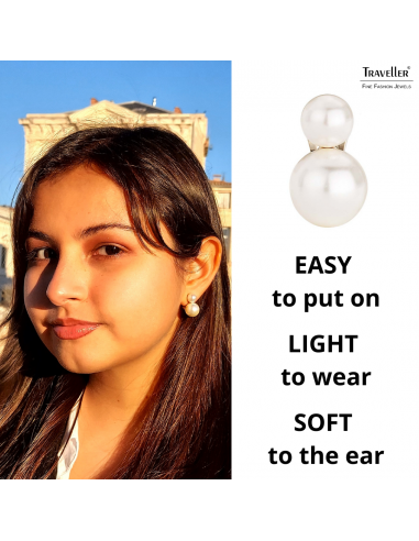 Traveller Clip-on Earrings - Pearls - 8 & 12 mm - Cream - Gold coloured - 22ct Gold plated - 20x12 mm - 113120