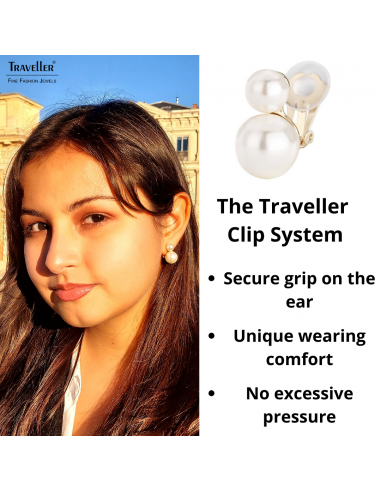 Traveller Clip-on Earrings - Pearls - 8 & 12 mm - Cream - Gold coloured - 22ct Gold plated - 20x12 mm - 113120
