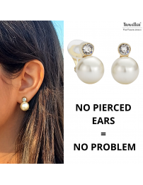 Traveller Clip-on Earrings - Pearls - 12 mm - Cream - Preciosa Crystals - 22ct Gold plated - 15x12 mm - 113486