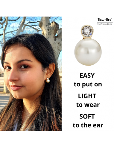 Traveller Clip-on Earrings - Pearls - 12 mm - Cream - Preciosa Crystals - 22ct Gold plated - 15x12 mm - 113486