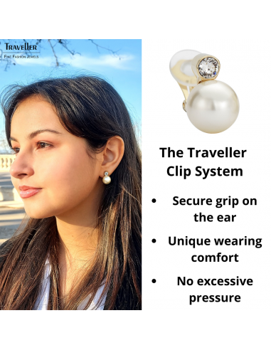 Traveller Clip-on Earrings - Pearls - 12 mm - Cream - Preciosa Crystals - 22ct Gold plated - 15x12 mm - 113486