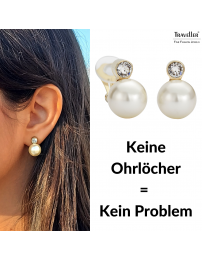 Traveller Ohrclips - Perle - 12 mm - Crème - Preciosa Kristalle - 22kt Vergoldet - Goldfarbe - 15x12 mm - 113486