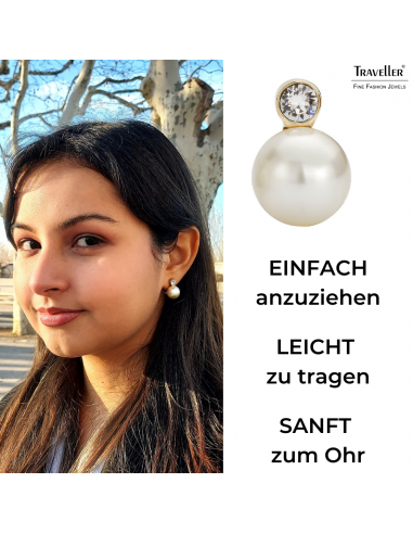 Traveller Ohrclips - Perle - 12 mm - Crème - Preciosa Kristalle - 22kt Vergoldet - Goldfarbe - 15x12 mm - 113486