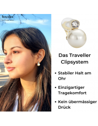 Traveller Ohrclips - Perle - 12 mm - Crème - Preciosa Kristalle - 22kt Vergoldet - Goldfarbe - 15x12 mm - 113486