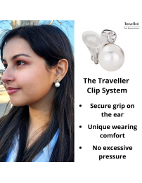 Traveller Clip-on Earring - Pearls - 12 mm - White - Preciosa Crystals - Platinum plated - 15x12 mm - 113487