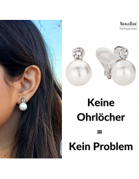 Traveller Ohrclips - Perle - 12 mm - Weiß - Preciosa Kristalle - Platiniert - Silberfarbe - 15x12 mm - 113487
