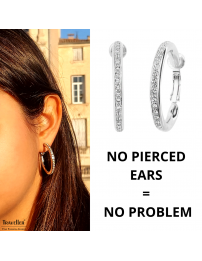 Traveller Clip-on Earrings - Hoops - Platinum plated - Preciosa Crystals - 33 mm - 155836