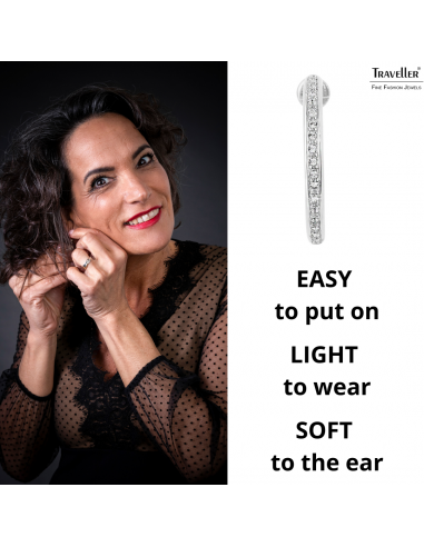 Traveller Clip-on Earrings - Hoops - Platinum plated - Preciosa Crystals - 33 mm - 155836