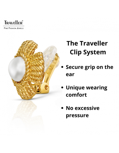 Traveller Clip-on Earrings - Gold Coloured - Pearls - 10 mm - White - Gold Plated - Flower - 23 mm - 114276