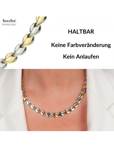 Traveller Collier - Edelstahl - Goldfarbe & Silberfarbe - Bicolor - 45 cm - Herzen - 180910
