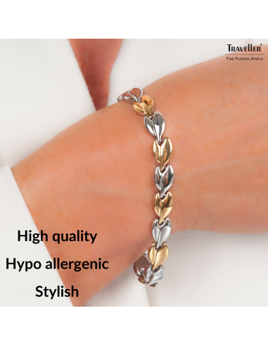Traveller Bracelet - Stainless Steel - Gold & Silver Coloured - Bicolor - 19cm - Hearts - 180911