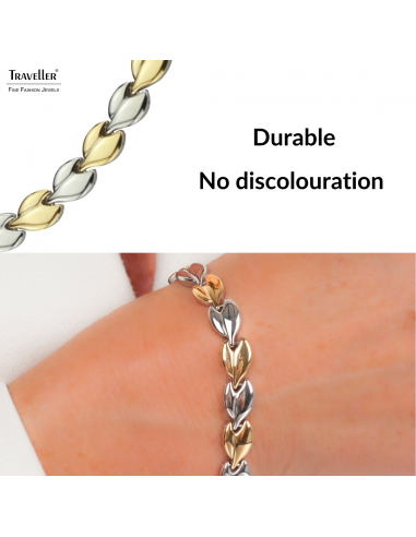 Traveller Bracelet - Stainless Steel - Gold & Silver Coloured - Bicolor - 19cm - Hearts - 180911