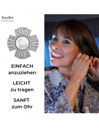 Traveller Ohrclips - Silberfarbe - Perle - 10 mm - Weiss - Platiniert - Blume - 23 mm - 114277