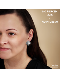 Traveller Clip-on Earrings - Silver Coloured - Pearls - 10mm - White - Platinum Plated - Flower - 23 mm - 114277