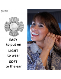 Traveller Clip-on Earrings - Silver Coloured - Pearls - 10mm - White - Platinum Plated - Flower - 23 mm - 114277